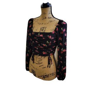 Crop Top Long Sleeve Black Red Roses Wild Fable Size S